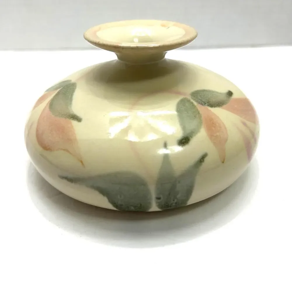Vintage 1950's J Tury Handpainted Pastel Floral Pottery‎ Bud Vase Signed